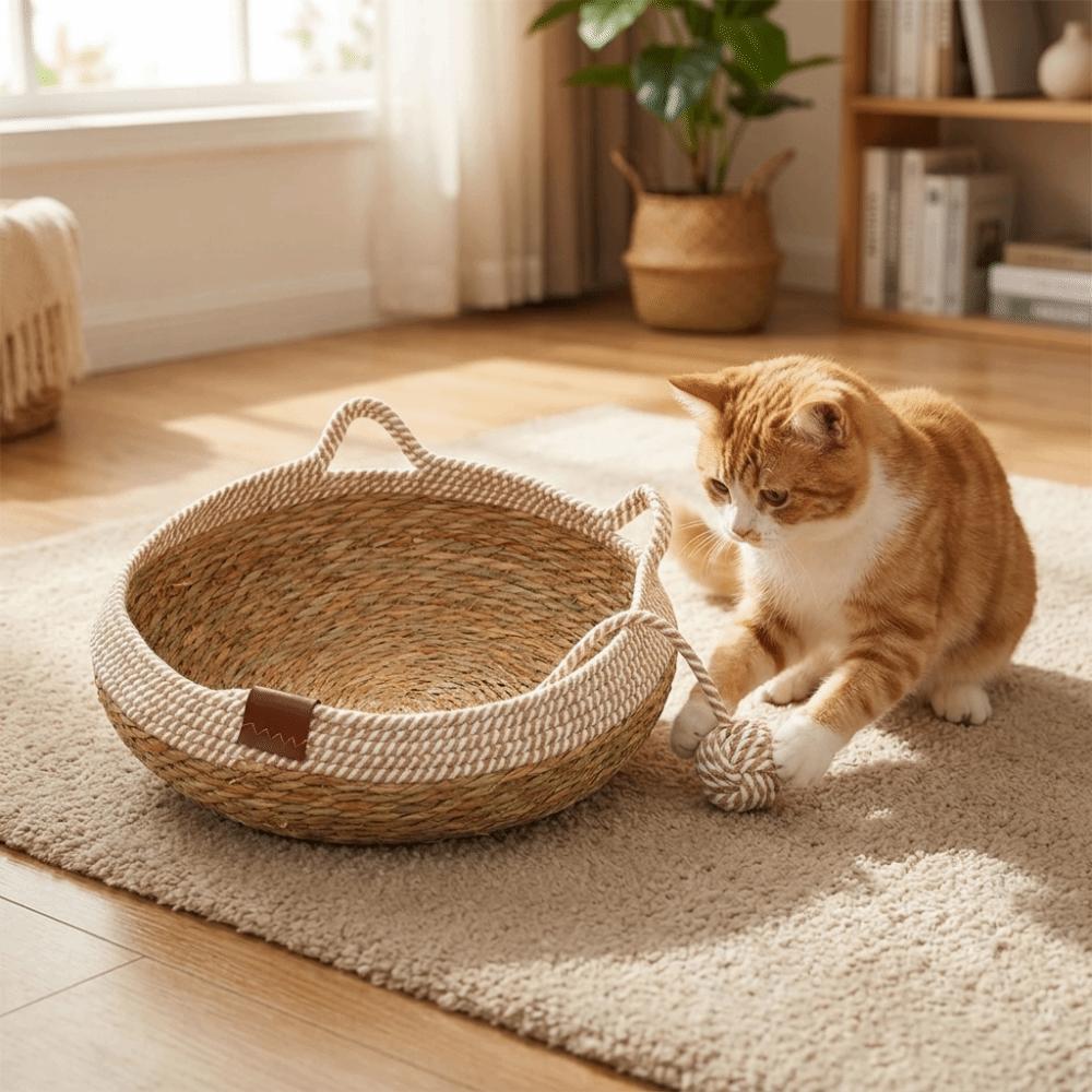 Wear-Resistant Woven Cat Nest Round Cat Scratching Baskets Pet Mat Dog Sleeping Bed Nail Trimming