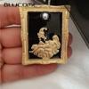 Vintage Baroque Matte Gold Picasso Oil Painting Brooches For Women Enamel Art High-Quality Moon Girl Brooch Hijab Pins