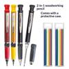 2.8Mm 2-In-1 Woodworking Mechanical Pencil With Lead And Built-In Sharpener For Deep Hole Carpenter Marking Pencils Tool