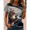 Women's Cute Cat Printed Short Sleeve T-shirt - Soft Peach Red Short Sleeve Top with Round Neck Design for Outdoor Sports