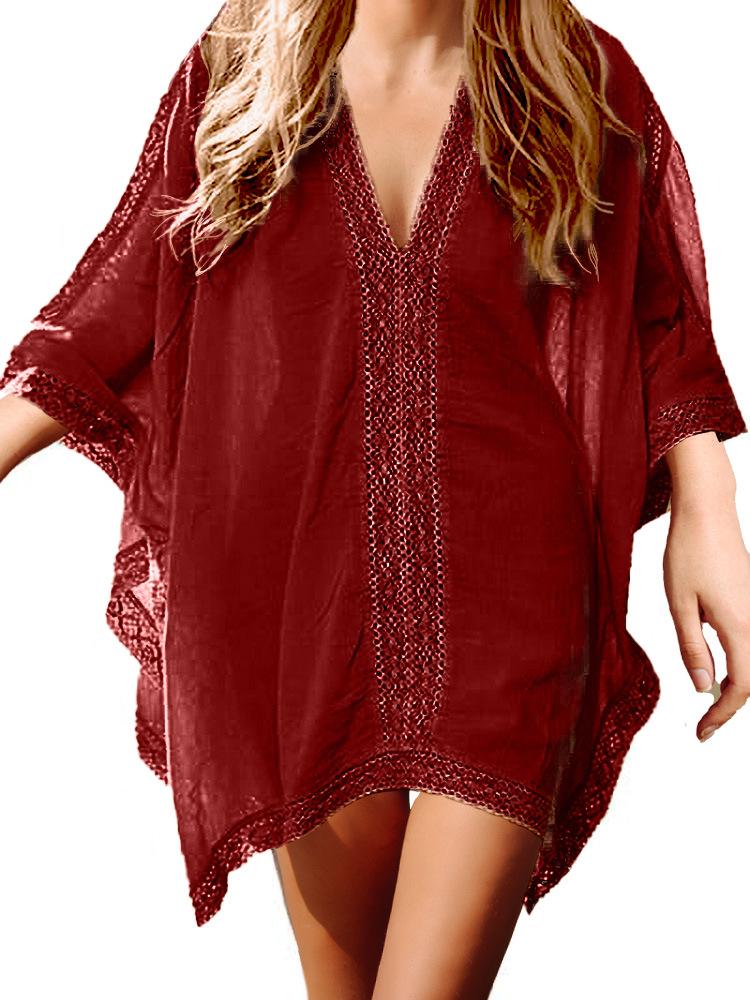 Plus Size Women's Lace Patchwork Sun-Protective Beach Cover-Up