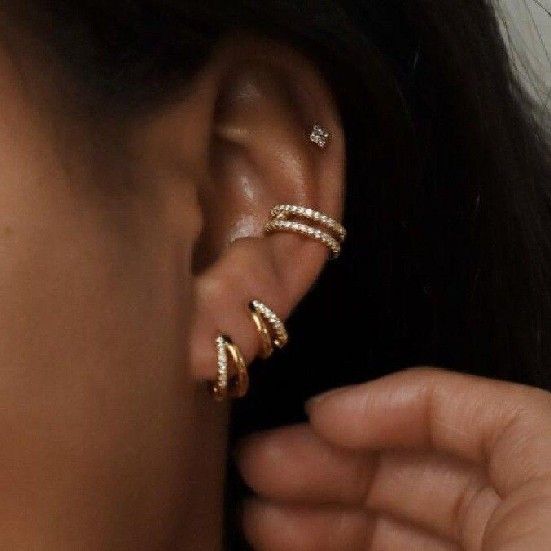 4 Pcs Fashion Gold Plated Zircon Earring Set For Women Dainty Copper Cartilage Piercing Earring Female Party Daily Jewelry Gifts