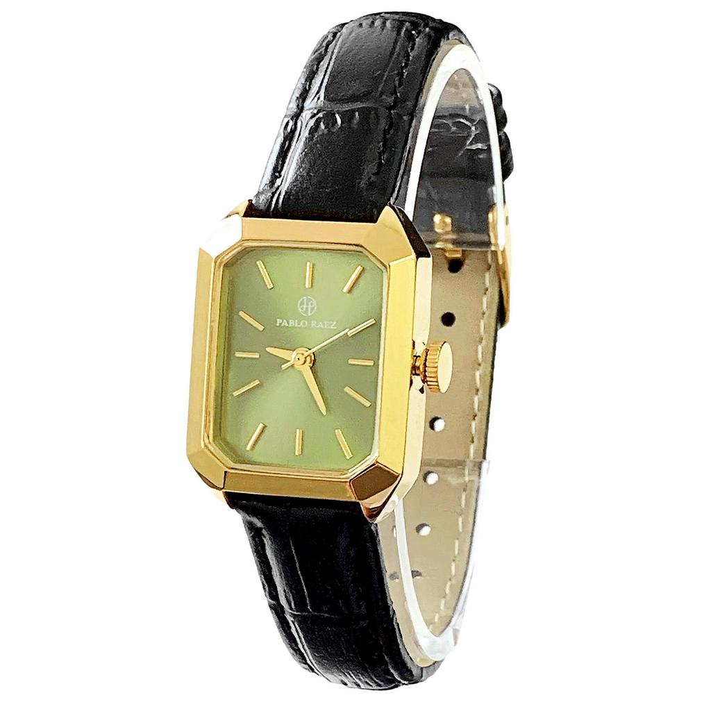 PABLO RAEZ Bestseller Gold Square Women's Watch with Black Leather Strap - Fashionable, Simple, Waterproof, INS Style