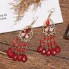 Bohemian Crystal Tassel Earrings - Ethnic Style, Slim Face, Exaggerated Design for Travel