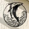 2D Laser Cut Dolphin Wave Iron Wall Art, Large Black Metal Decor for Living Room Bedroom, 1pc