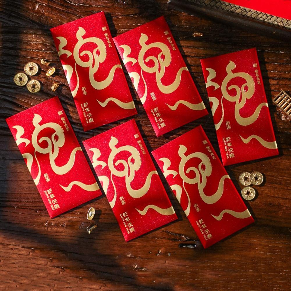 6PCS Red Pocket Luck Money Envelopes Vintage Money Pocket New Year Red Envelope  Spring Festival
