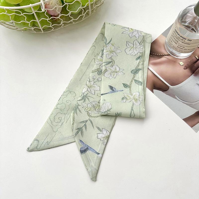 2025 Korean Fashion Flowers Pattern Women Twill Decorative Ribbon Small Scarf Binding Bag Handle Ribbon Hair Band Small Scarf