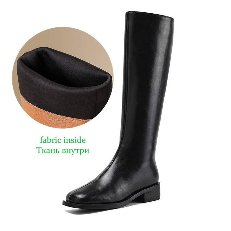 Krazing Pot Microfiber Autumn Solid Color Winter Shoes Med Heels Big Size 45 Size 44 Size 46 Women Zipper Keep Warm Knee Boots