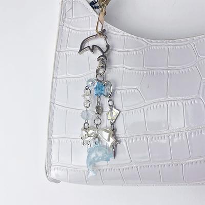 Creative Beaded Keychain Sweet Cool Star Dolphin Pendant Keyring  Charm Car Keyring Exquisite Backpack Decoration Gifts