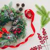 30PCS Artificial Christmas Pine Branches with Red Berries, Plastic,DIY Wreath Making Supplies for Home Holiday Decor