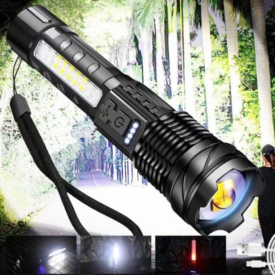 Yousheng Super Bright Flashlight, Outdoor Waterproof Flashlight, Type-C Rechargeable Flashlight, Multifunctional Torch with Power Display, Zoomable