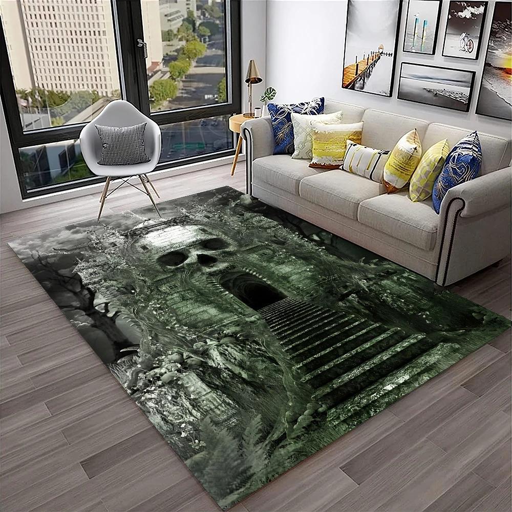 3D Gothic Horror Skull Ghost Cartoon Carpet Rug for Home Living Room Bedroom Sofa Doormat Decor,kids Area Rug Non-slip Floor Mat