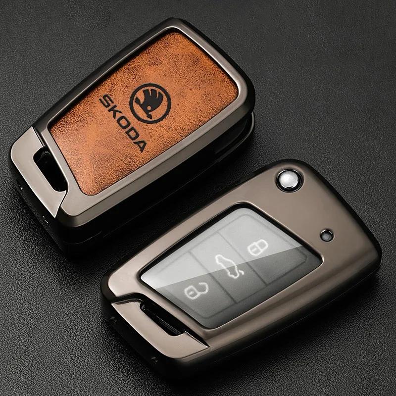 Car Sticker 2025 New Car Flip Remote Key Fob Case Cover Protector Shell For Skoda Octavia A5 A7 Fabia Superb Kodiaq Karoq Auto K