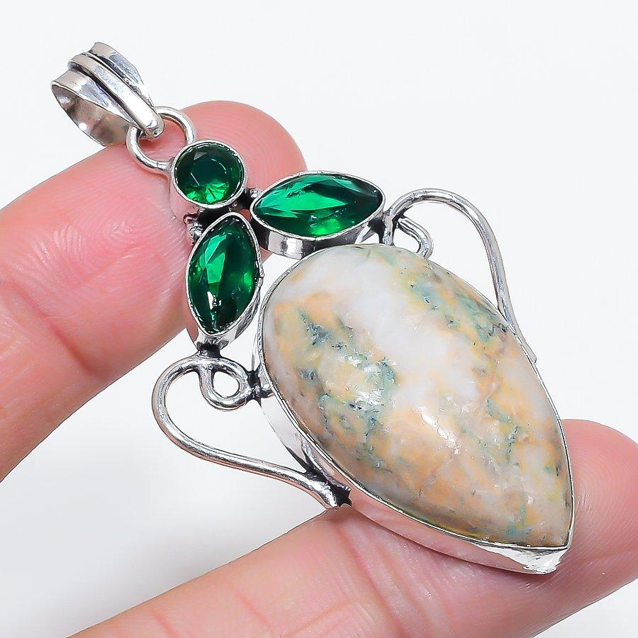 

Natural Mariposite, Diopside 925 Sterling Silver Jewelry Pendant 2.56 h7J57