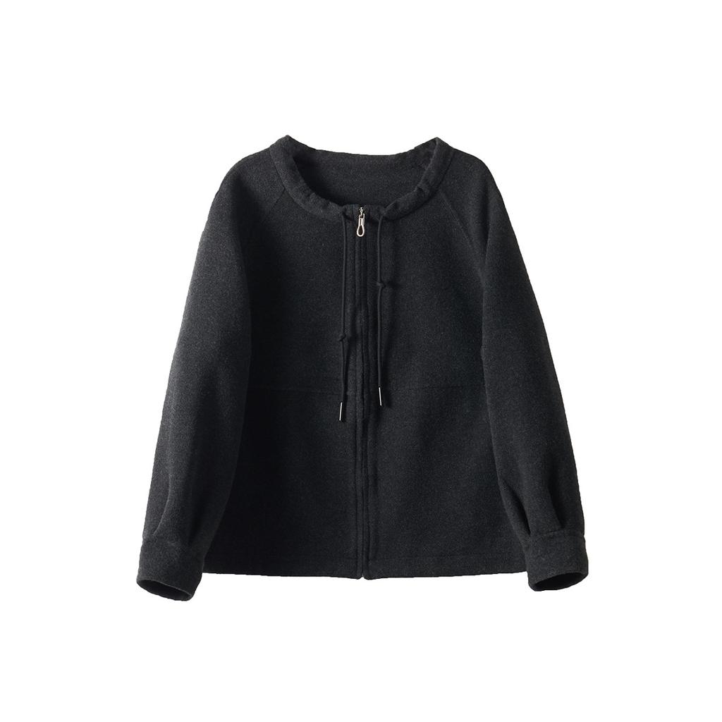 Casual Zipper Sweater Cardigan Crew Neck Drawstring Women's Woolen Jacket Wool Cashmere Top Fashion Casual