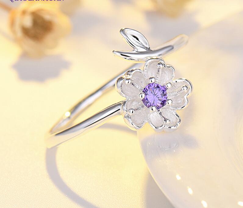 

925 Sterling Copper Ring Flower Set Zircon Leaf Ring For Women Original Heart Wishbone Engagement Wedding Rose Gold Crystal