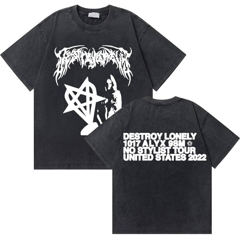 Washed Vintage Rapper Ken Carson Nad Destroy Lonely North America Tour Tshirt Men Hip Hop Loose Oversized T Shirts Short Sleeve