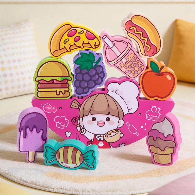 Kids Wooden Toy 3D Stacking Cute Food Balance Building Blocks Game Children'S Educational Toys Animal Tree Tumble Jumble