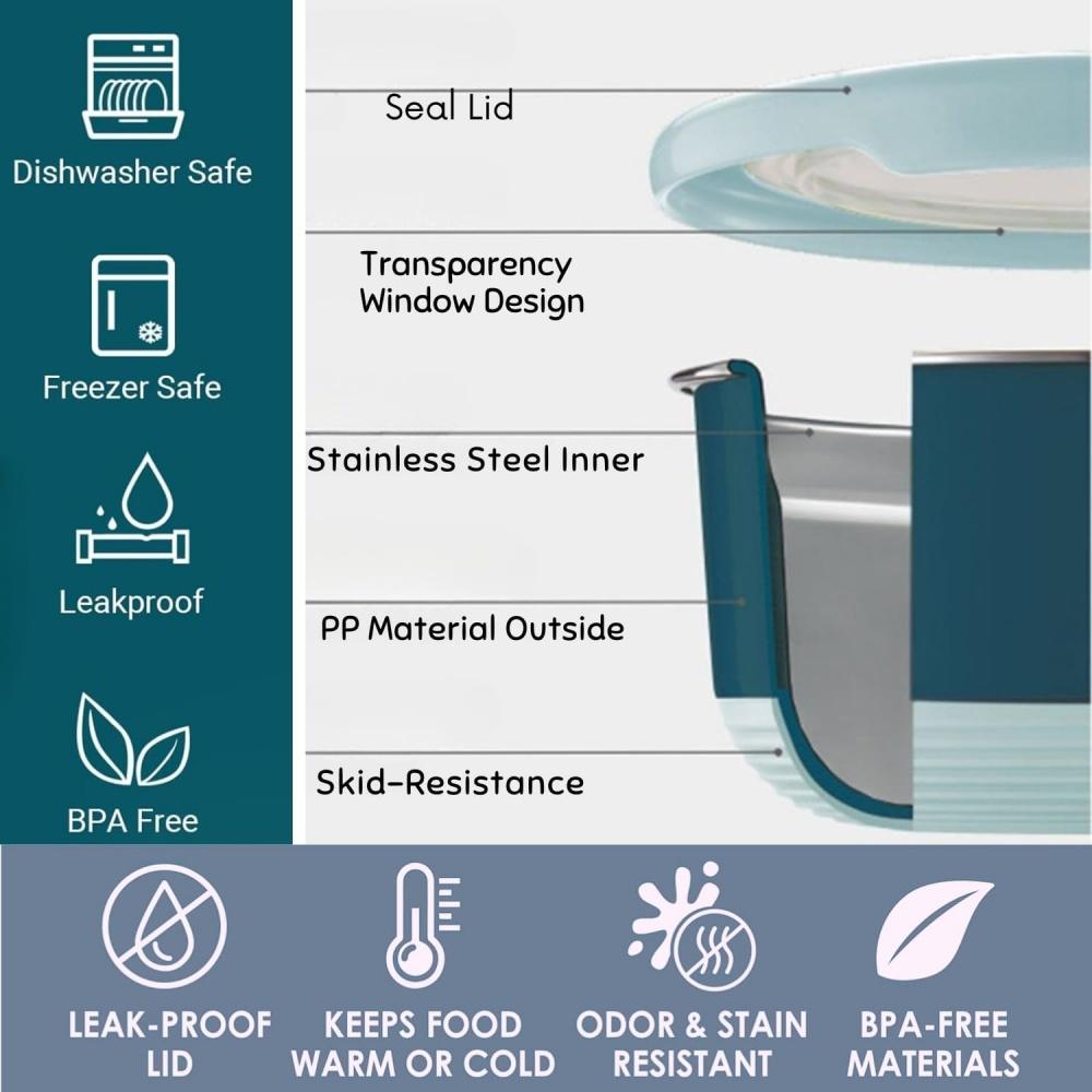 Krabice na uchování čerstvosti z nerezové oceli, uzavírací miska na potraviny, odolná proti opaření, obědová krabička s víkem, kuchyňská uzavírací miska na potraviny, krabička na uchování čerstvosti