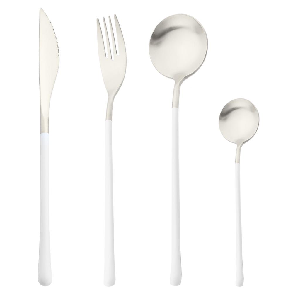 4Pcs White Gold Cutlery 18/10 Stainless Steel Dinnerware Set Spoon Fork Knife Western Home Silverware Tableware Set Supplies