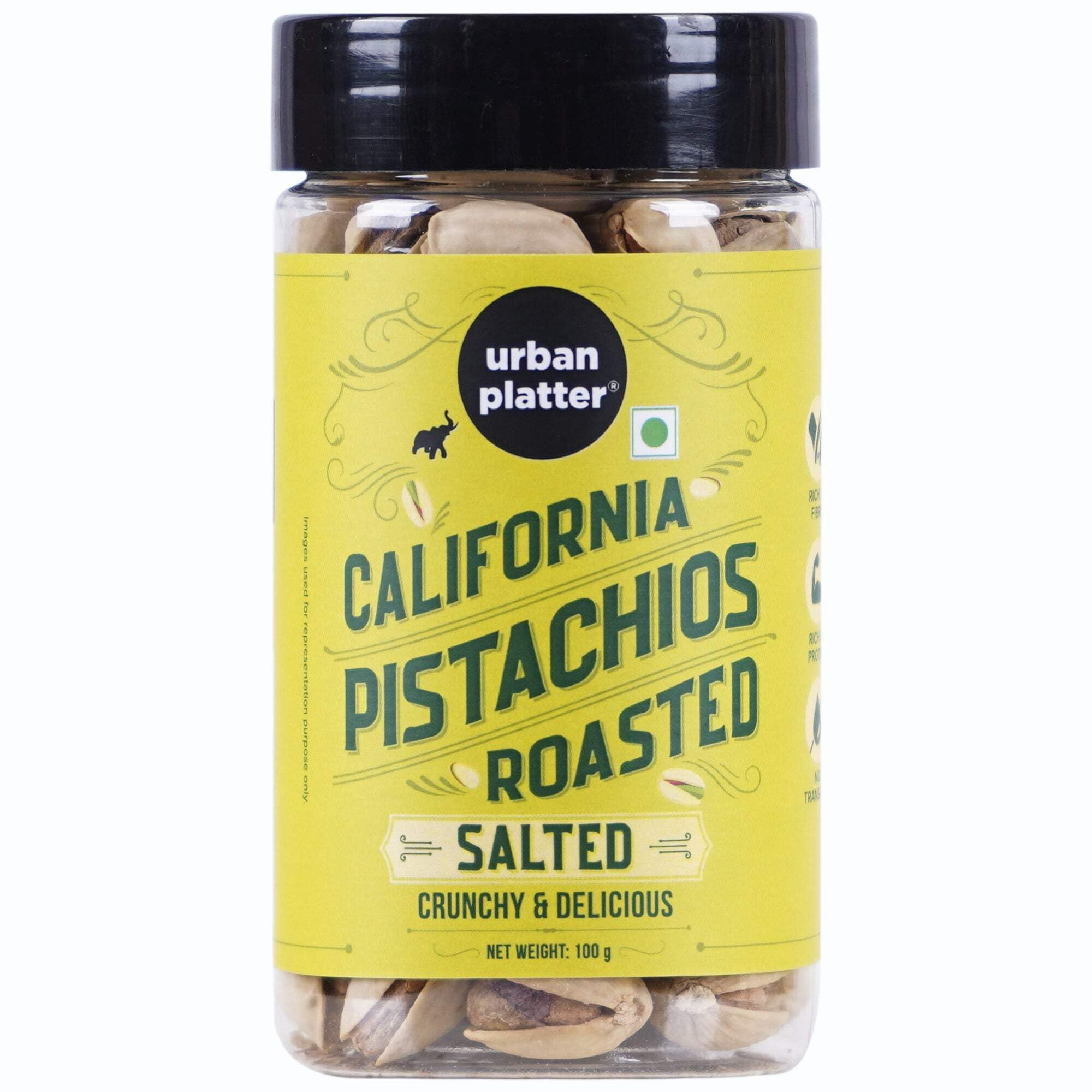 

Urban Platter Roasted Salted California Pistachios, 100g [Lightly Salted | Premium California Pistachios In Shell | Rich in Fibre | Rich in Prote