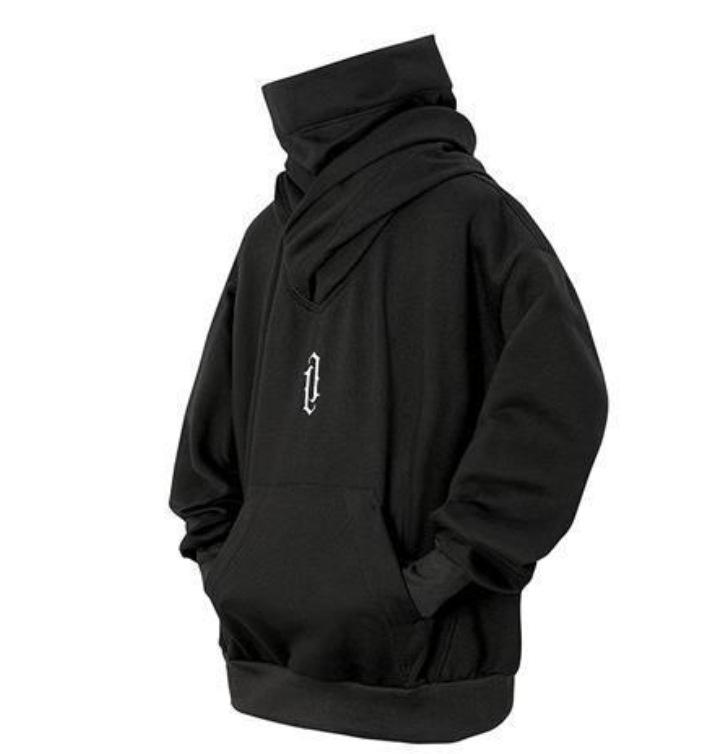 Men's Trendy Motorcycle Hooded Sweatshirt - Spring/Autumn Hip-Hop Style, High Collar, Loose Fit, Available in Light and Plus Velvet Options.