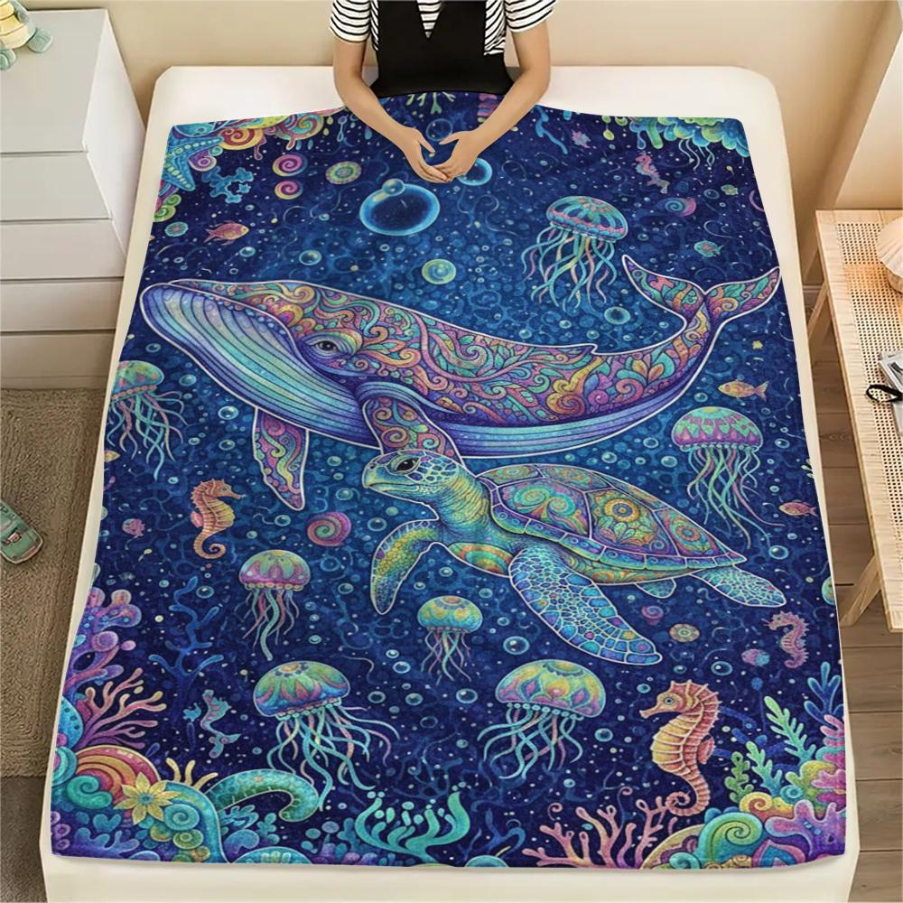 Colorful marine organisms Print Flannel Blanket,High quality Comfortable for All Seasons,Home Decor,Warmth and Comfort,Perfect for Christmas Gifts