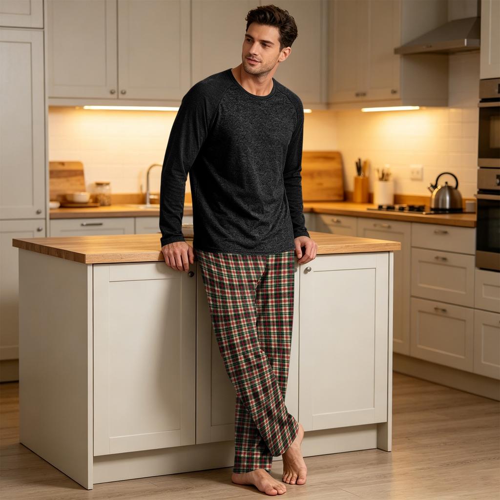Men's Pajama Set Long Sleeve Sleepwear Loungewear for Nighttime and Relaxing at Home