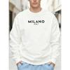 Felpa Bianca Oversize da Uomo Milano Italia Logo Stampa Testuale Design Simile a Marca 100% Cotone Manica Lunga Girocollo Pullover Stampato