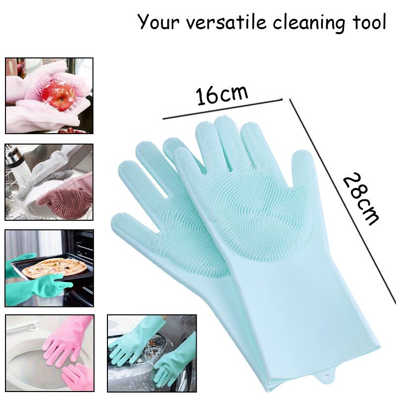 Silicone Gloves for Washing Dishes – Tear-Resistant Silicone Dishwashing Gloves with Scrubber |Household Use Cleaning Gloves