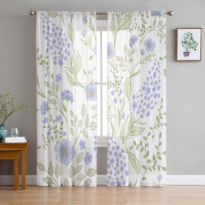 Płatki kwiatów zielone niebieskie liście tiulowe zasłony okienne salon Organza przezroczysta zasłona z woalu sypialnia kuchnia Home Decor zasłona