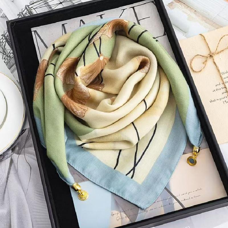 106x65cm Necklace Gift Silk Scarf Elegant Painted Pattern Versatile Neck Scarf Luxury Magnetic Closure French Style Multi-Color