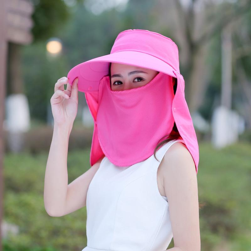 Big Brim Sun Hat Women'S Summer Sunscreen Belt Mask Uv Protection Foldable Electric Vehicle Riding Hat Beach Hat