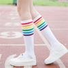 Women School JK Girls Cotton Over Calf Long Socks Japanese Style Rainbow Striped Student Uniform Casual Knee High Socks