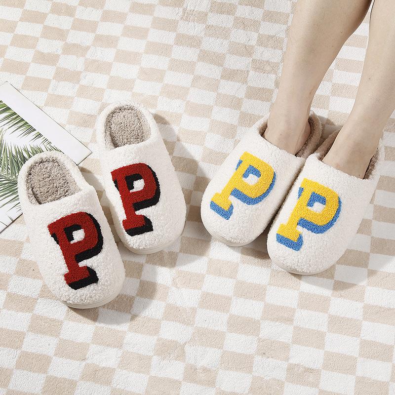 New letter cartoon warm winter cotton slippers couple men s and women s platform soft-soled shoes thickened non-slip 37-38 жёлтый 1966₽