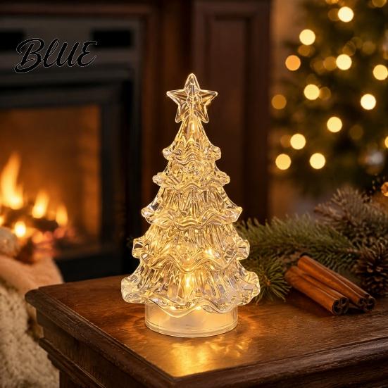 Portable Battery Powered Light LED Christmas Tree Night with Star, Glowing Romantic Atmosphere Light, Ambient Operated Xmas for Fireplace Centerpiece