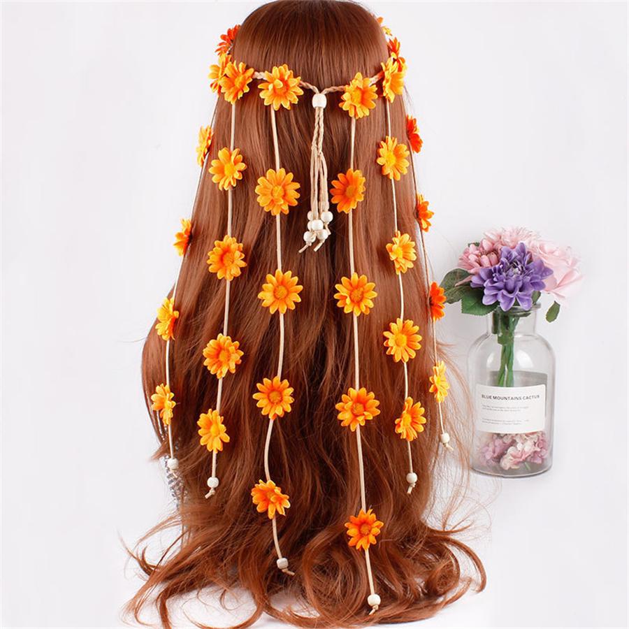 New Fashion Flower daisy Headband Floral Crown Summer Sunflower Hair Accessories For Women Bohemian adjustable headband gift