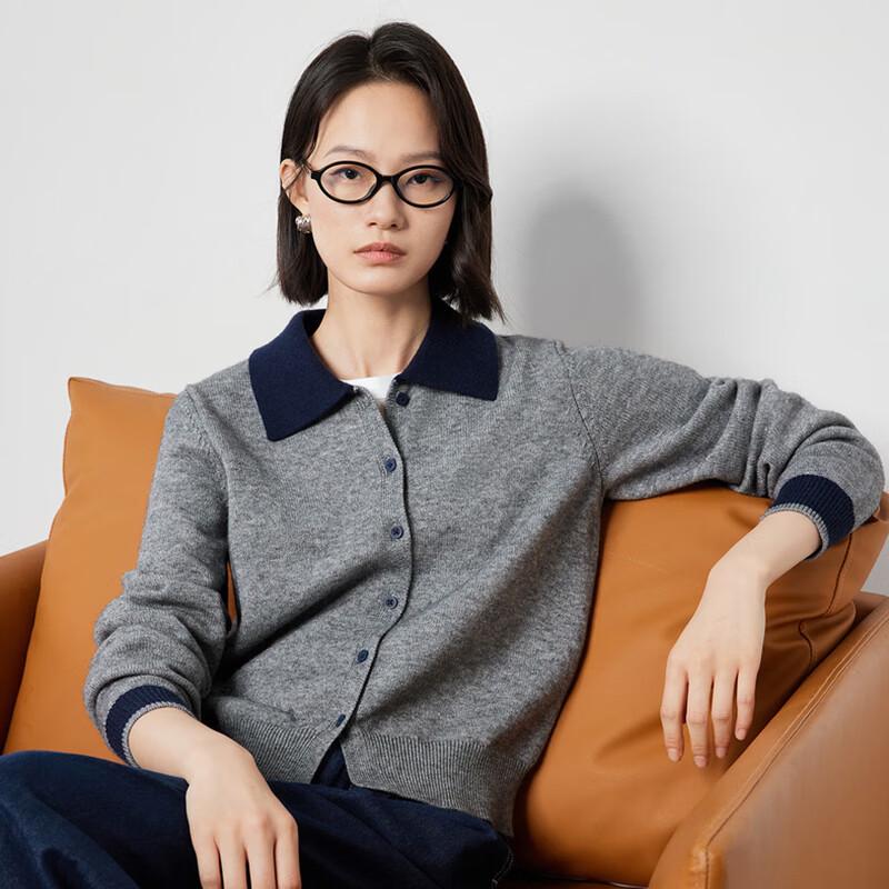 Chuyu Damen Colorblock Polo Strickjacke