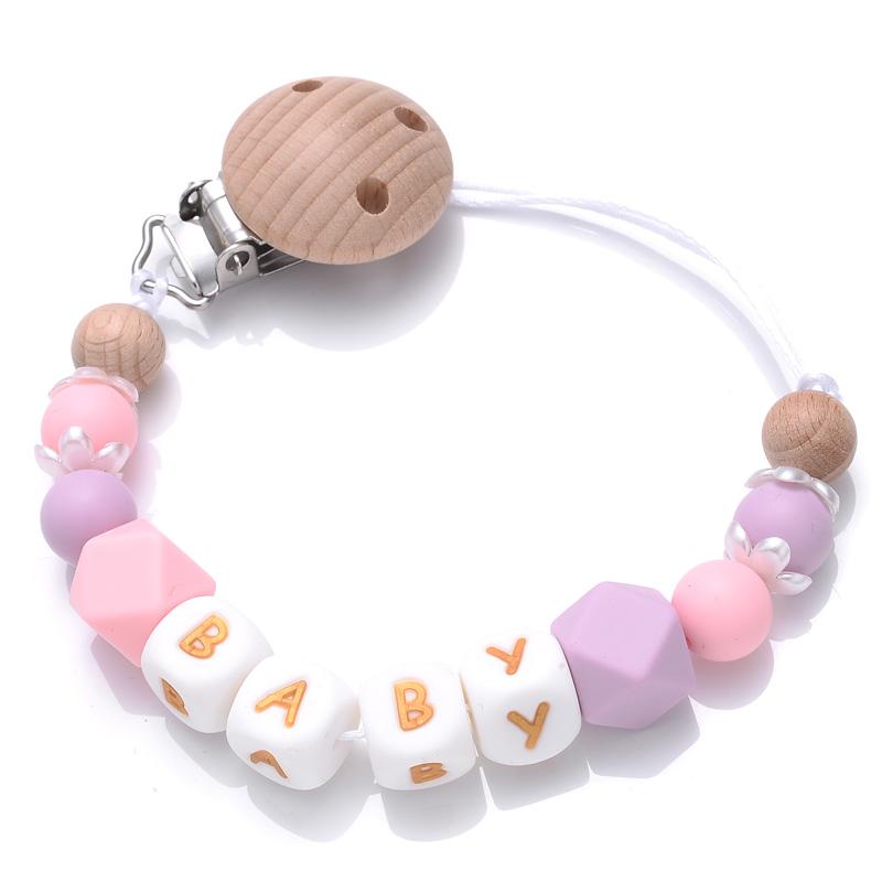 Beech Baby Pacifier Clip Personalized Name Silicone Teether Beads Toddler Nursing Bracelet Toy Baby Pacifier Chain Nipples Chain