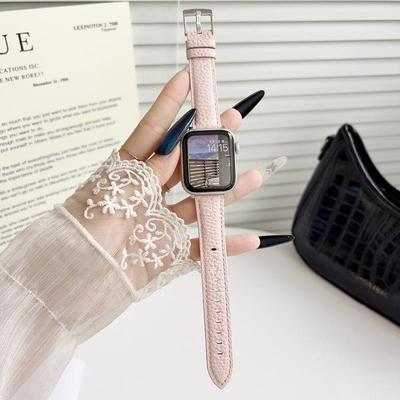 Compatible Leather Strap for Apple Watch S10 - Lychee Pattern, iWatch 9876, SE, Ultra