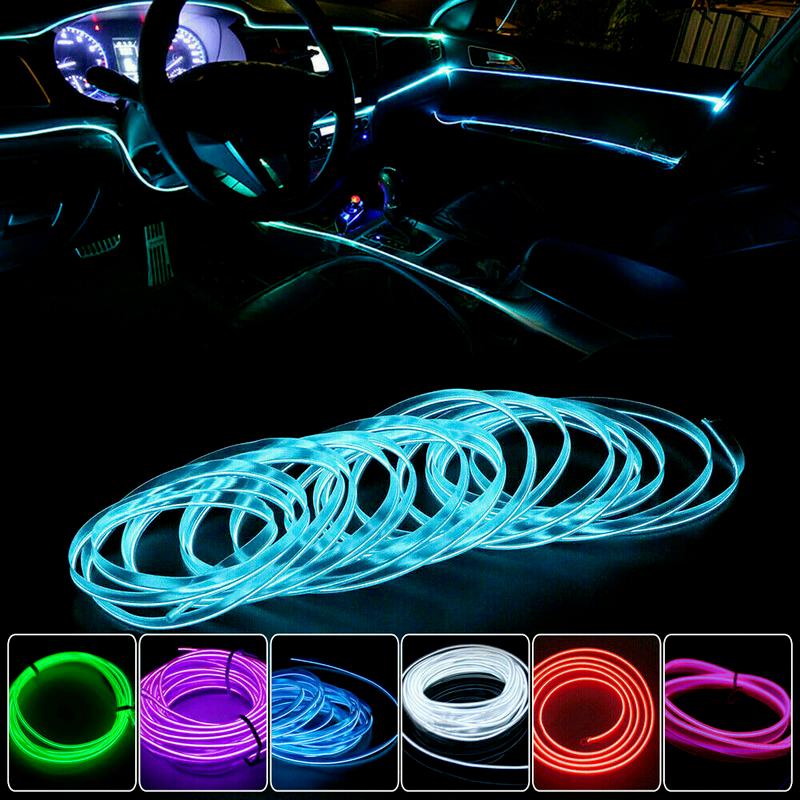 1Pc Universal 2M 12V LED Car Panel Decor Atmosphere Lights Wire Strip Lamp Light Car Lights Decoration Car Interior Accessories