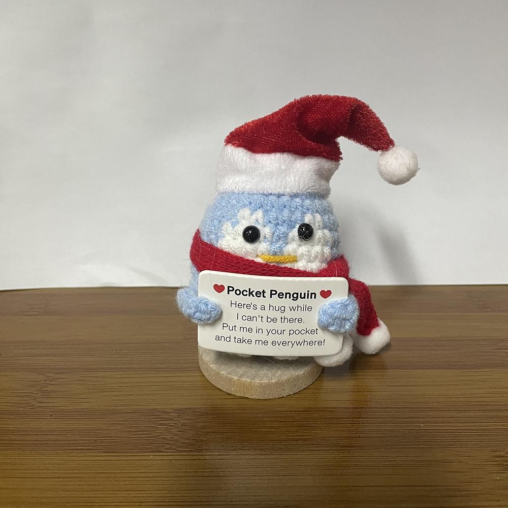 Handmade Knitted Positive Energy Penguin Dolls Ornament Fashion Christmas Hat Penguin Doll With Card Room Home Decoration Gifts