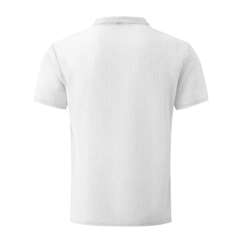 Men Waffle Knit Short Sleeve T-Shirt Casual Solid Color Slim Fit Basic Tee