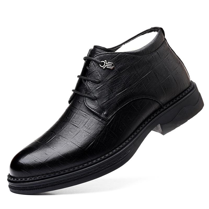 Cotton Shoes For Men 2024 Winter Warm Plus Velvet Business Formal Leather Shoes Men's Shoes High Top Dad Cotton Leather Shoes