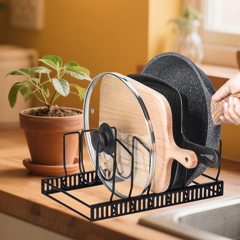 6-Tier Adjustable Compartment Pots and Pans Organizer Under Cabinet Kitchen Pot Lid Holder Rack Organizer