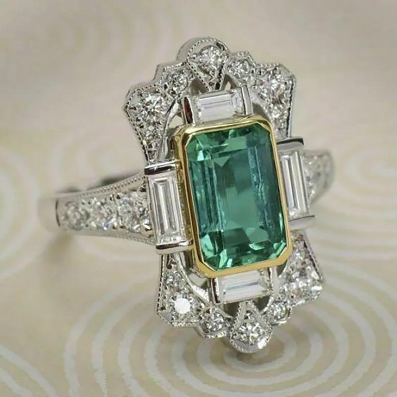European And American Party New Women'S Ring Green Cube Zirconia Gorgeous Women'S Accessories Anniversary