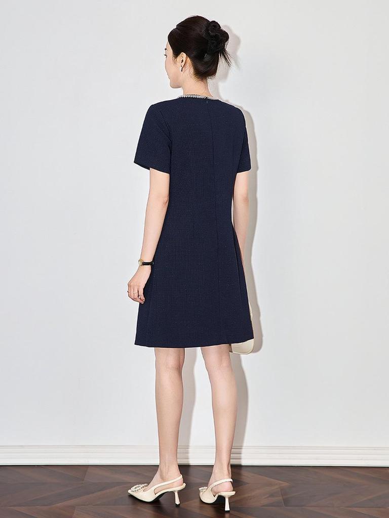 Spring Socialite Beaded Round Neck Little Black Dress