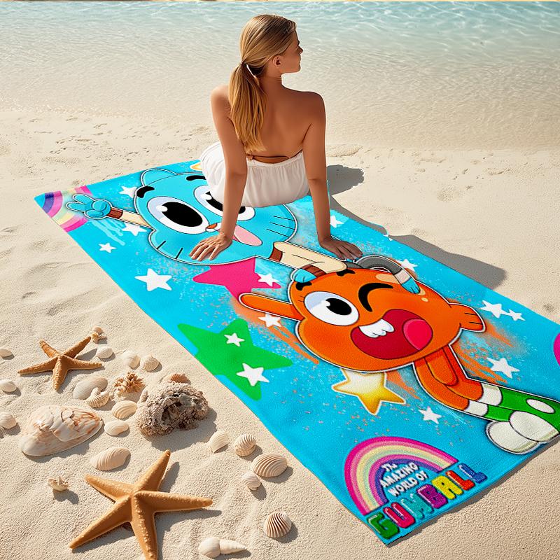 1Pc Gumball Darwin Adventure Beach Towel, Quick Dry, Multi-Use for Beach Pool Gym Yoga Home Travel, Christmas, Halloween, Xmas Gift M929349
