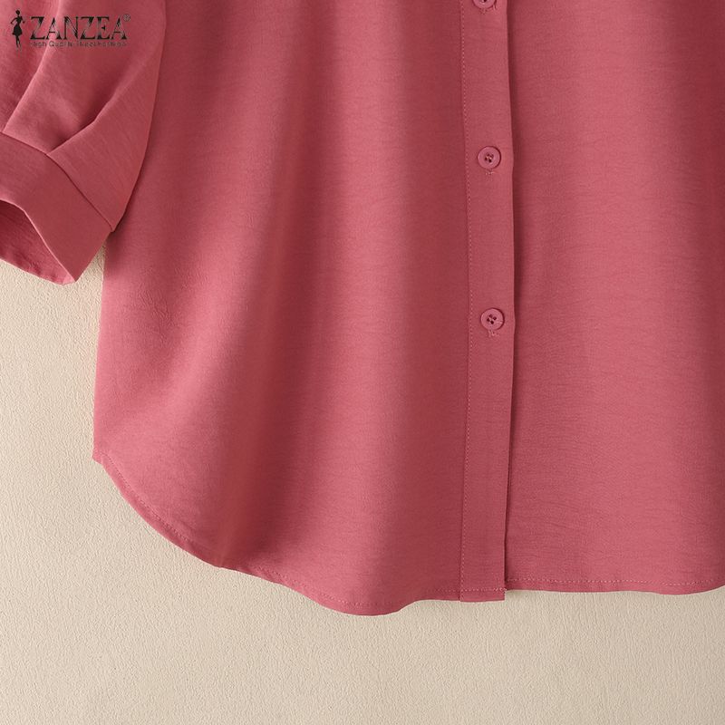 ZANZEA Women Casual Stand Collar Solid Color Half Sleeve Blouse