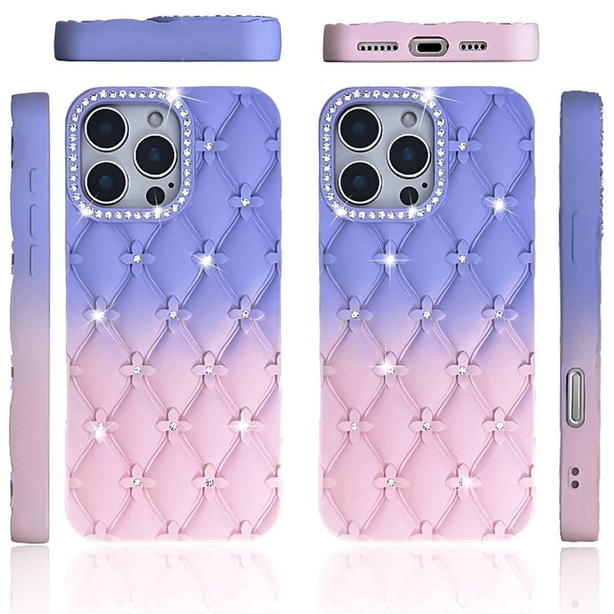 

Dopamine Gradual Color Flower Decorate Case for IPhone 17 Air 16 15 14 13 12 11 Pro Max Diamond Lens Frame Protect Soft Cover For iPhone 11